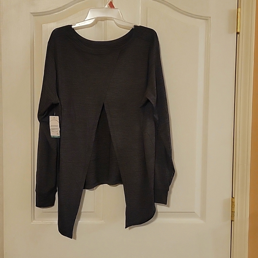 Jockey Essentials Tie back long sleeve tee, black heather color, s, m, l,xl size